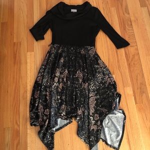 Cowl neck hanky-hem sweater dress